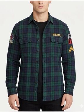 NWOT Polo Ralph Lauren Freedom Seekers 5th US-RL Flannel Military Shirt Men’s L